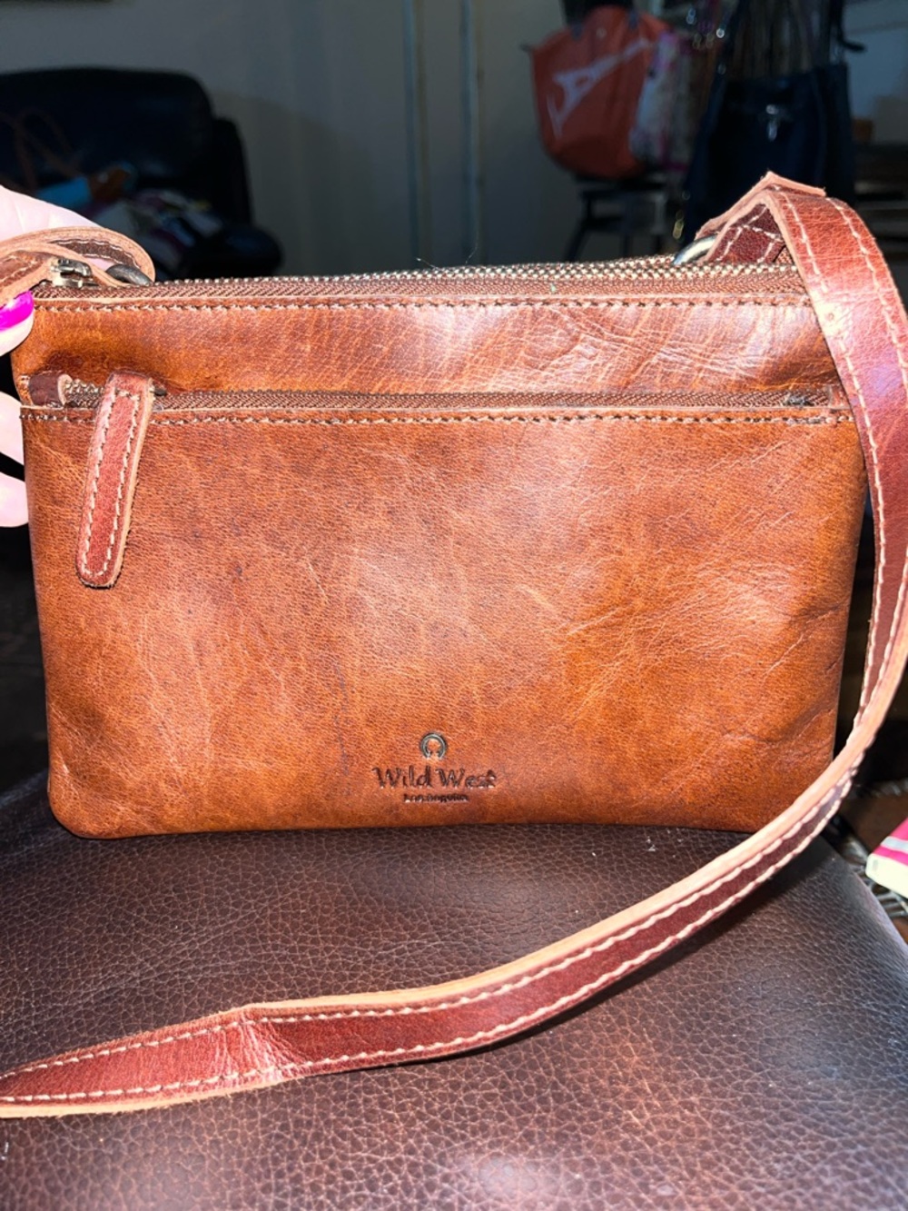 Wild West Brown Leather Crossbody Bag - Classic Rustic Style